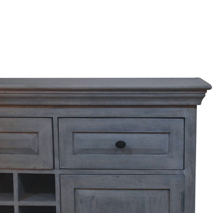59" Gray Distressed Solid Wood Three Drawer Buffet Table With Two Doors HomeRoots