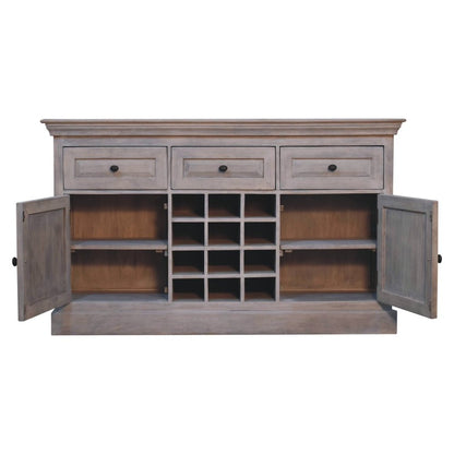 59" Gray Distressed Solid Wood Three Drawer Buffet Table With Two Doors HomeRoots