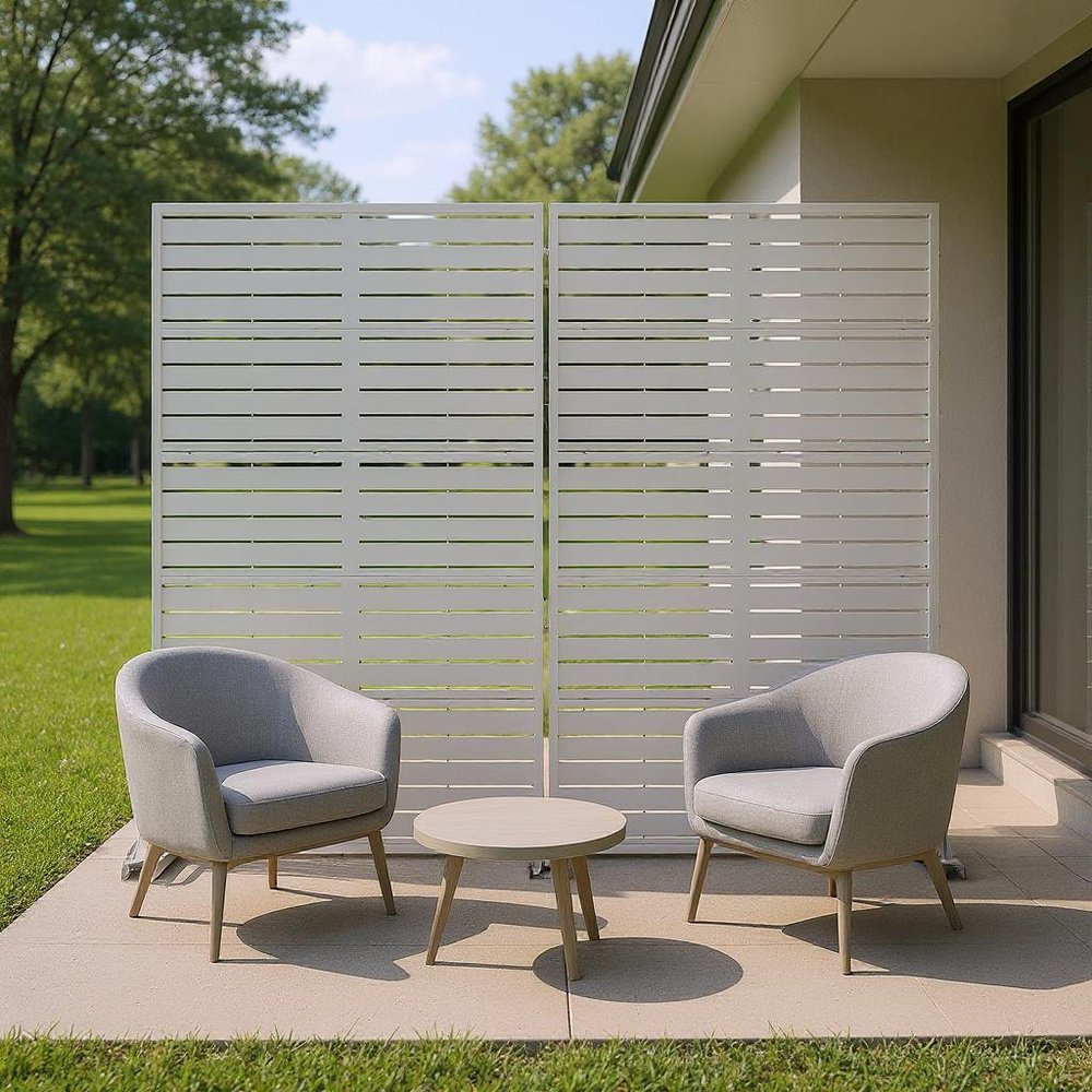 72" White Argyle Steel Six Panel Outdoor Privacy Screen — view 6