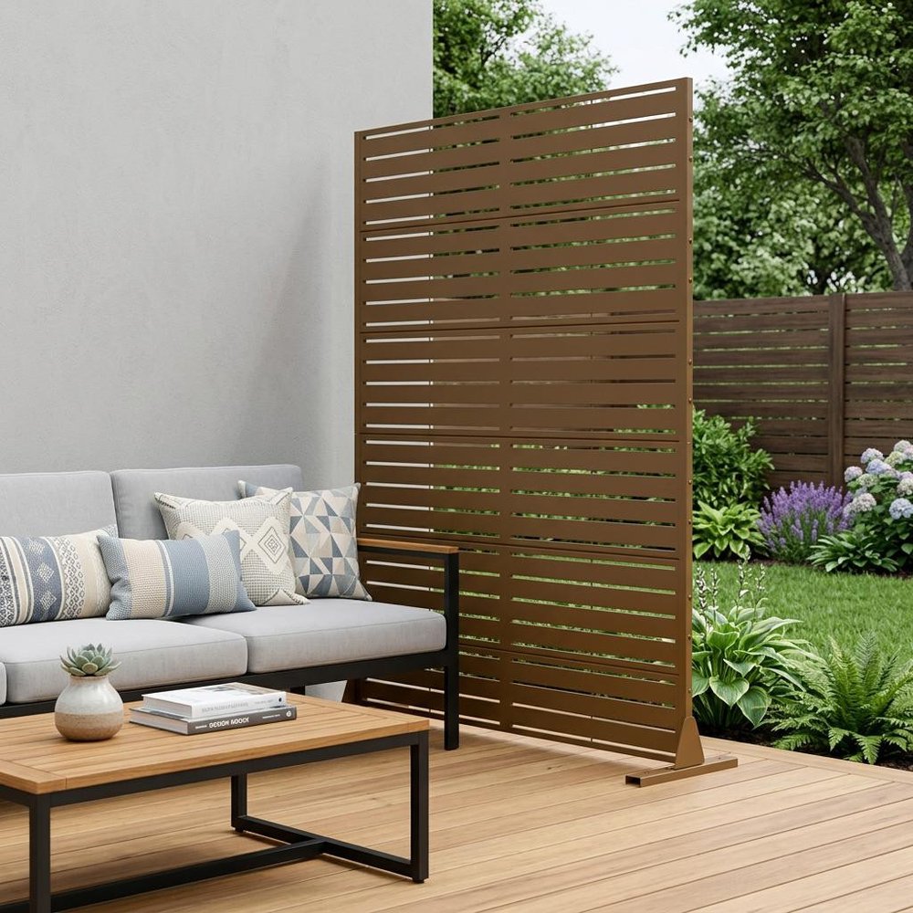 72" Brown Argyle Steel Six Panel Outdoor Privacy Screen HomeRoots