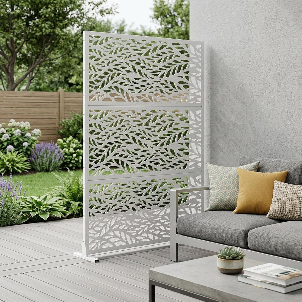 72" White Argyle Steel Three Panel Outdoor Privacy Screen HomeRoots