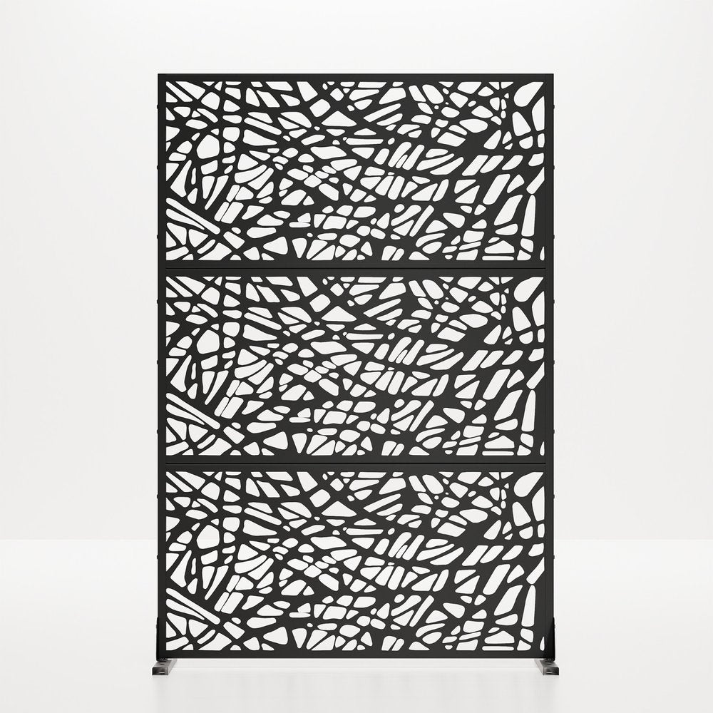 72" Black Argyle Steel Three Panel Outdoor Privacy Screen — view 1
