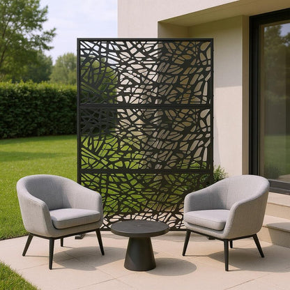 72" Black Argyle Steel Three Panel Outdoor Privacy Screen