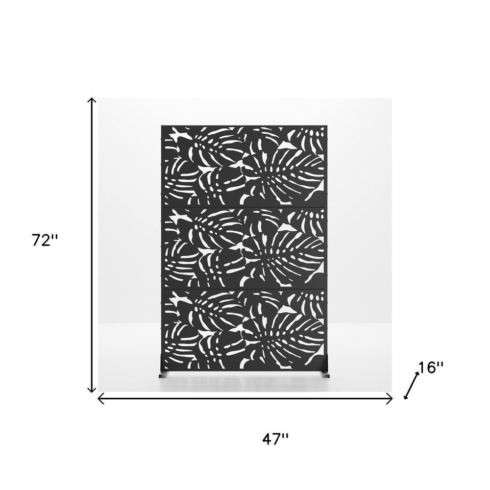 72" Black Argyle Steel Three Panel Outdoor Privacy Screen — view 4
