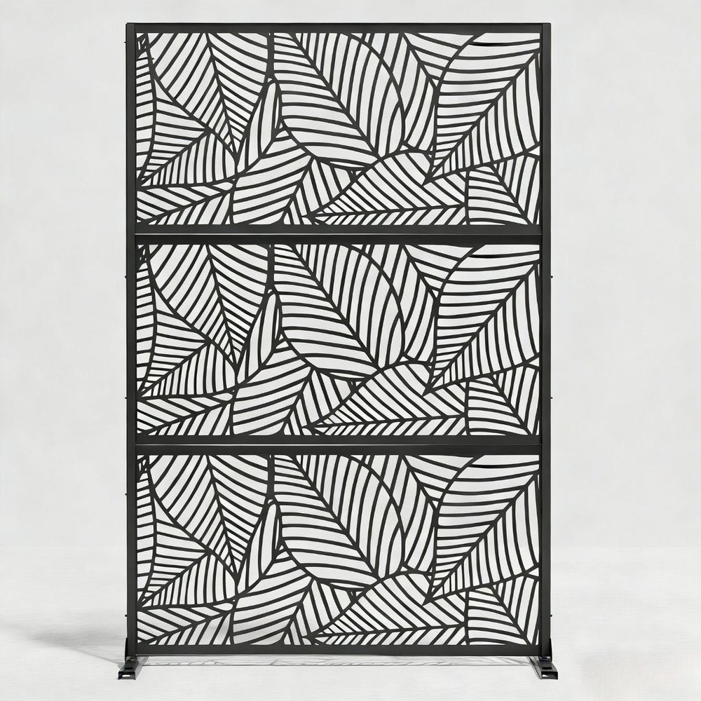 72" Black Argyle Steel Three Panel Outdoor Privacy Screen — view 2