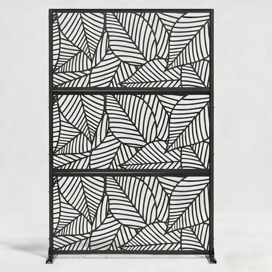 72" Black Argyle Steel Three Panel Outdoor Privacy Screen