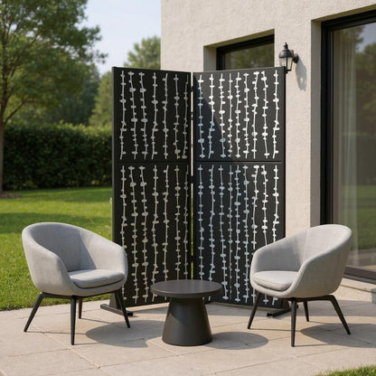 72" Black Argyle Steel Three Panel Outdoor Privacy Screen HomeRoots