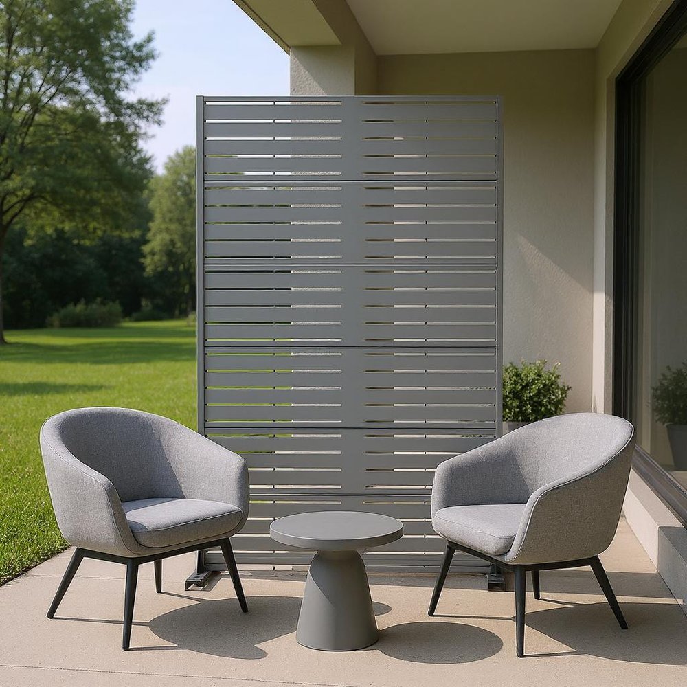 72" Gray Argyle Steel Six Panel Outdoor Privacy Screen — view 5