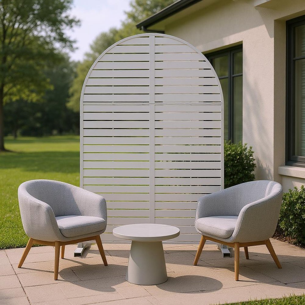 72" White Argyle Steel Three Panel Outdoor Privacy Screen — view 5