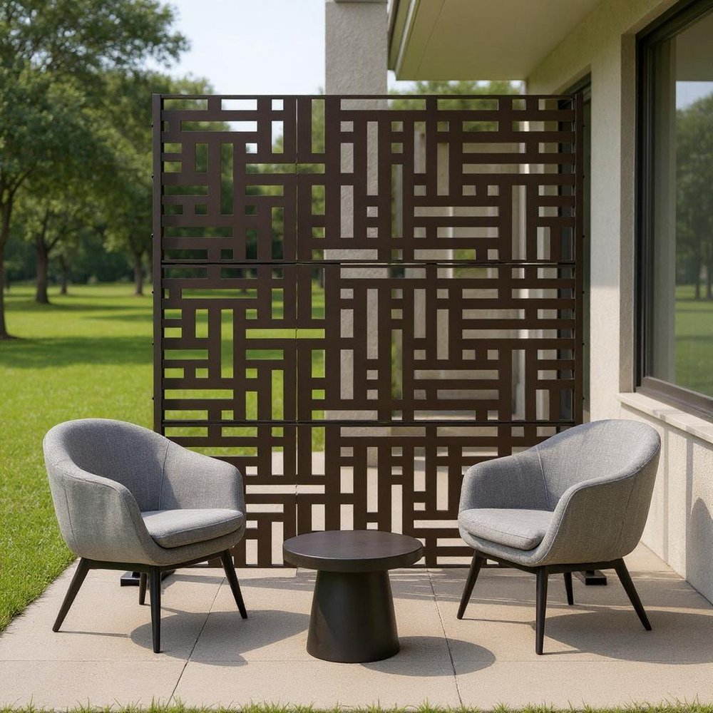 Set Of Two Black Argyle Steel Six Panel Outdoor Privacy Screen HomeRoots