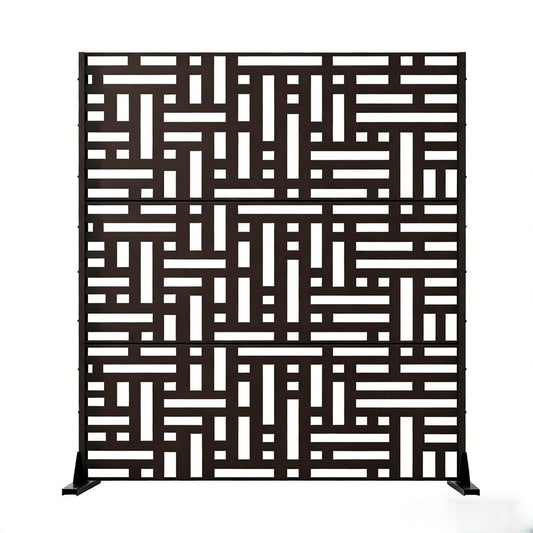 Set Of Two Black Argyle Steel Six Panel Outdoor Privacy Screen