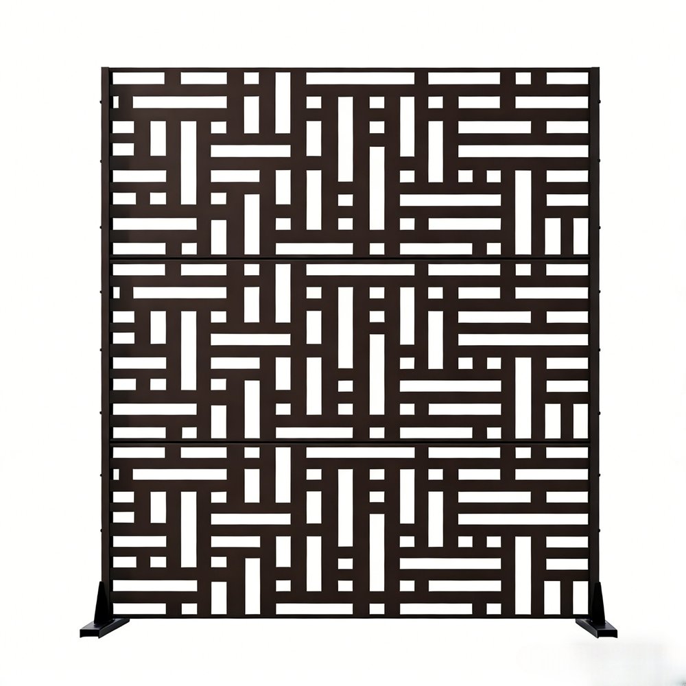 Set Of Two Black Argyle Steel Six Panel Outdoor Privacy Screen — view 1