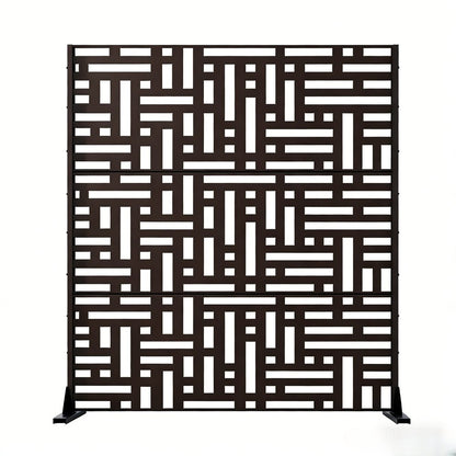 Set Of Two Black Argyle Steel Six Panel Outdoor Privacy Screen