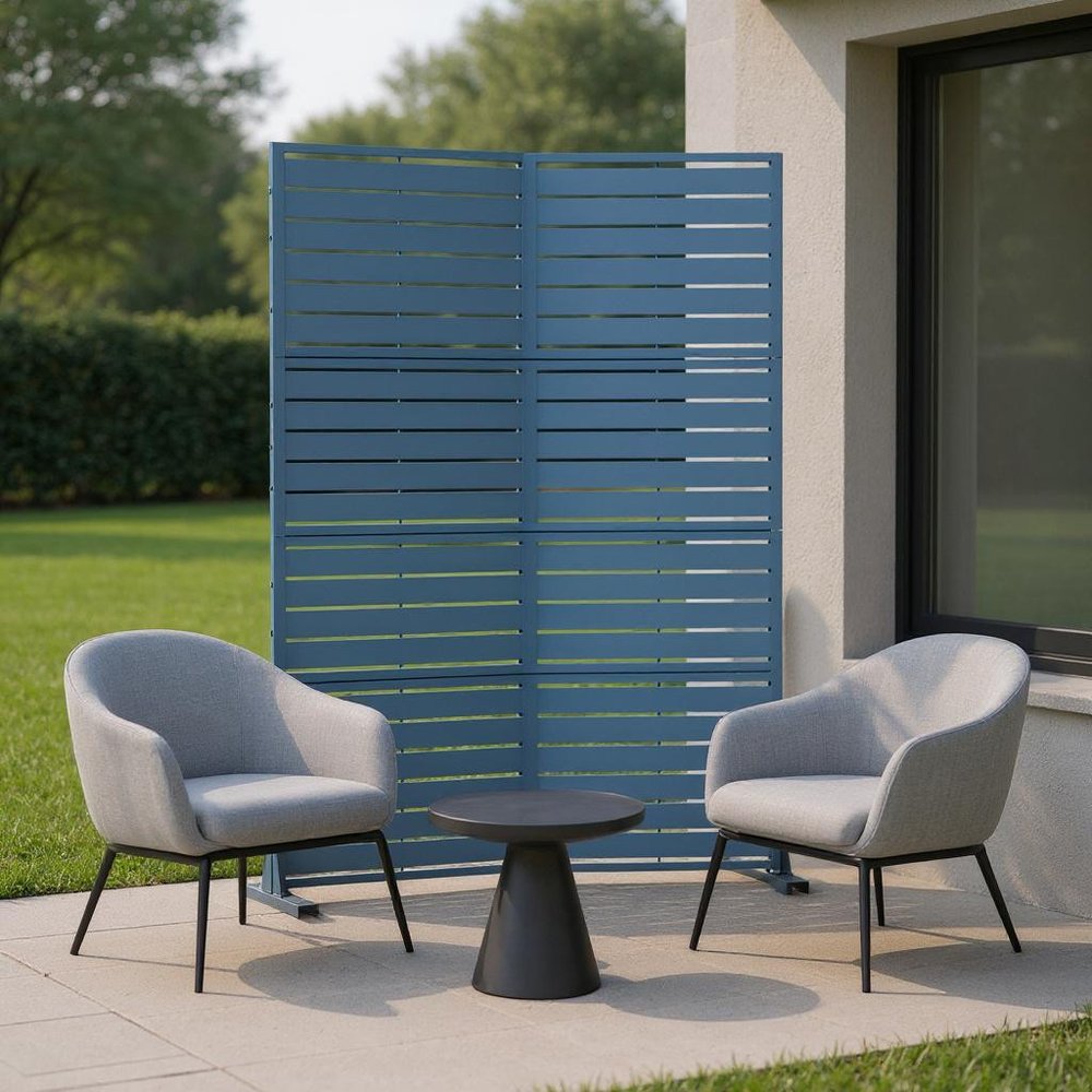 72" Blue Argyle Steel Six Panel Outdoor Privacy Screen HomeRoots