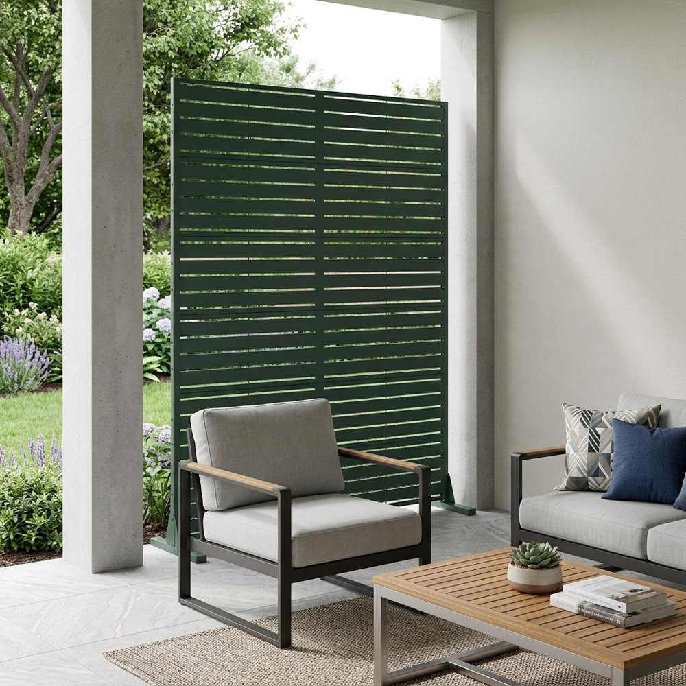 72" Green Argyle Steel Six Panel Outdoor Privacy Screen — view 5