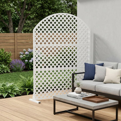 72" White Argyle Steel Three Panel Outdoor Privacy Screen HomeRoots