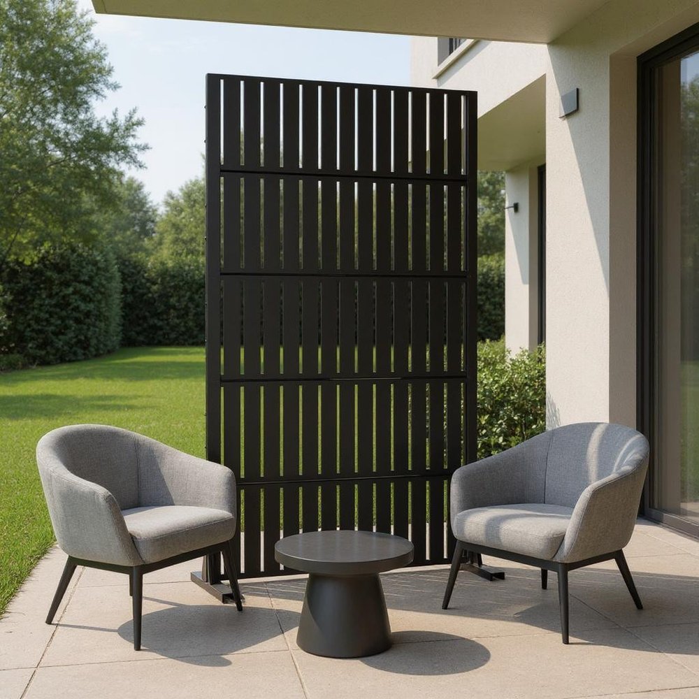 72" Black Argyle Steel Six Panel Outdoor Privacy Screen HomeRoots