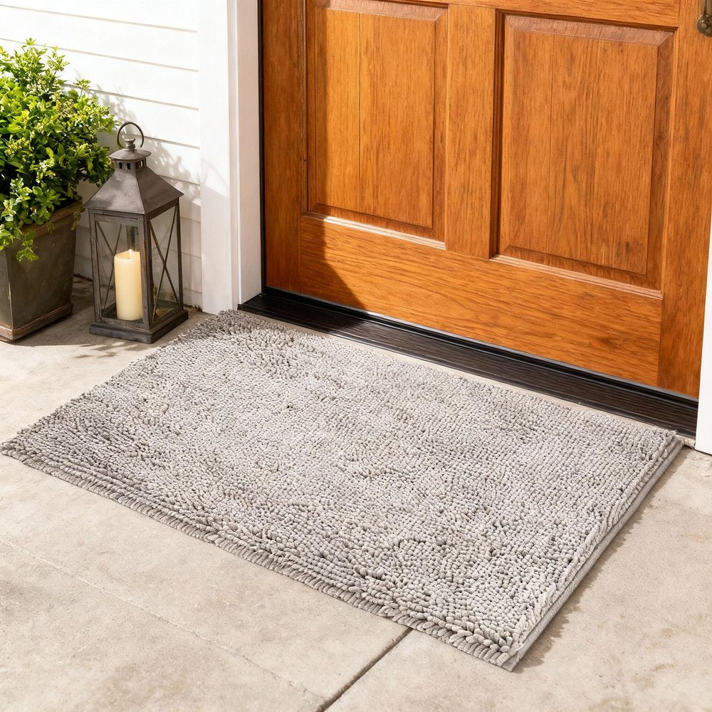 19" X 30" Gray Indoor Outdoor Chenille Door Mat