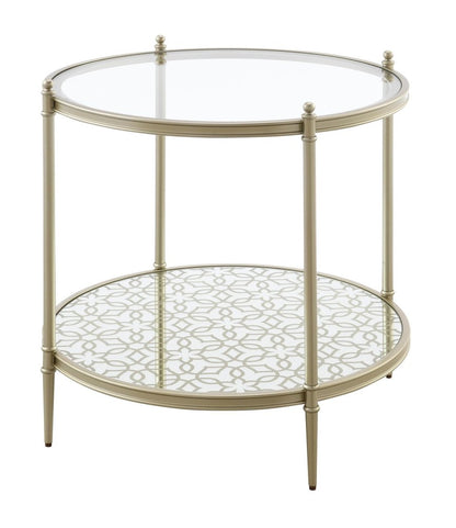 24" Clear And Champagne Glass And Iron Round End Table With Shelf