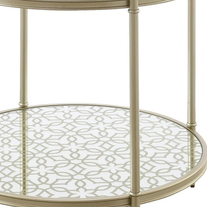 24" Clear and Champagne Tempered Glass and Iron Round End Table With Shelf HomeRoots