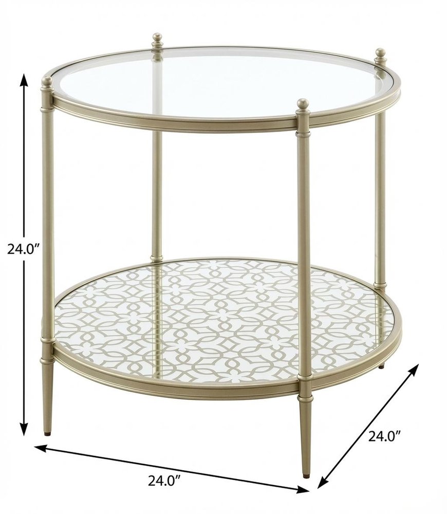 24" Clear and Champagne Tempered Glass and Iron Round End Table With Shelf — view 5