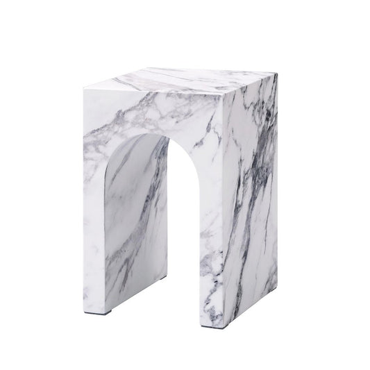 18" White Faux Marble Square Frame End Table