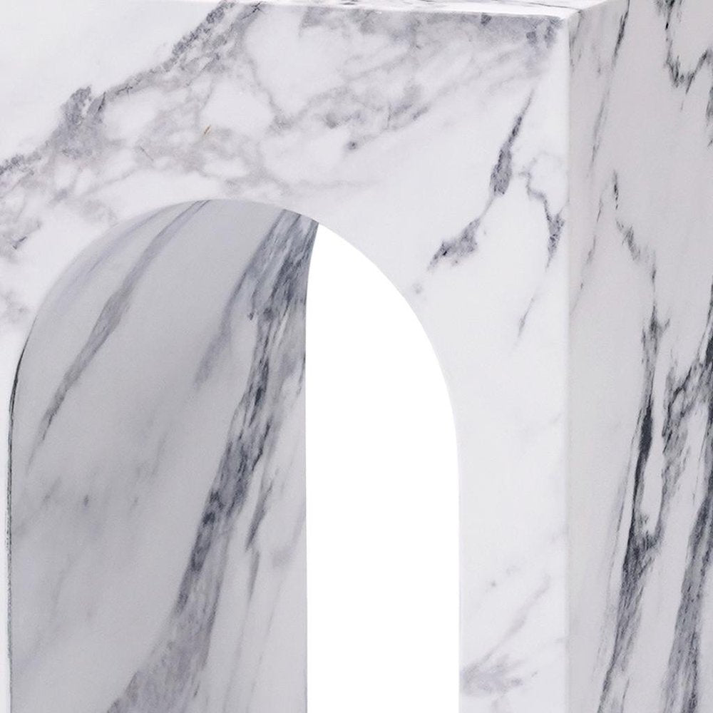 18" White Faux Marble Square Frame End Table HomeRoots