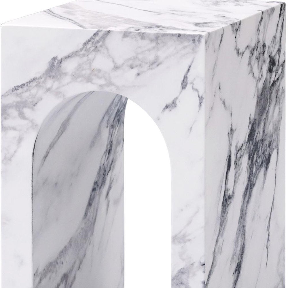 18" White Faux Marble Square Frame End Table — view 4
