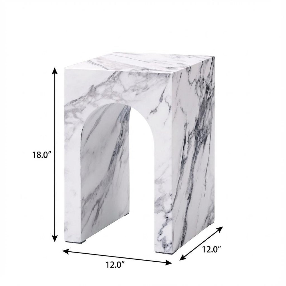 18" White Faux Marble Square Frame End Table — view 6