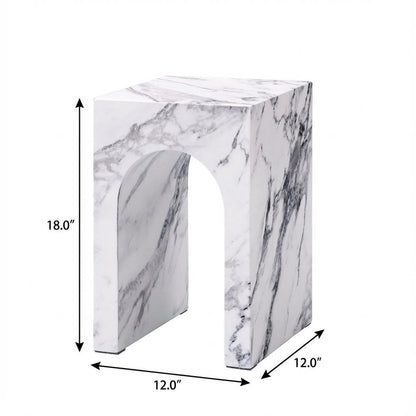 18" White Faux Marble Square Frame End Table HomeRoots