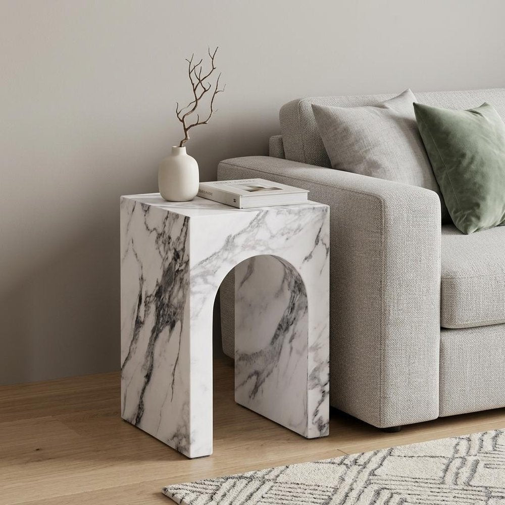 18" White Faux Marble Square Frame End Table — view 1