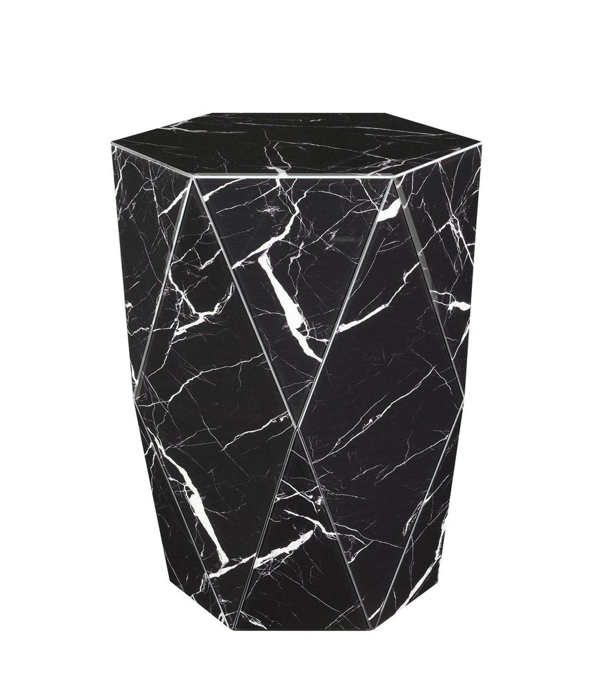 24" Black And White Faux Marble And Glass Hexagonal Block End Table — view 1