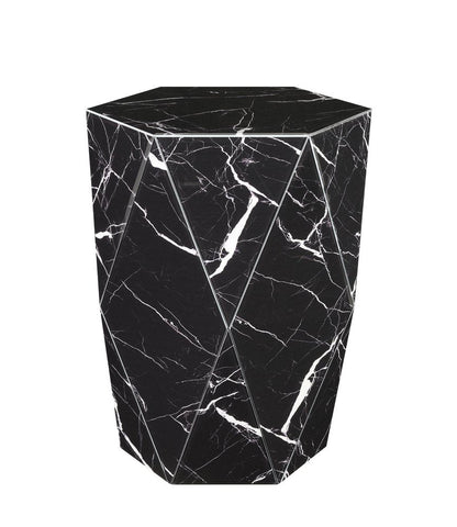 24" Black and White Faux Marble and Glass Hexagonal Block End Table HomeRoots