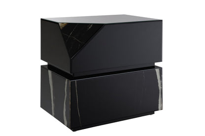 24" Black Glass and Wood Block End Table HomeRoots