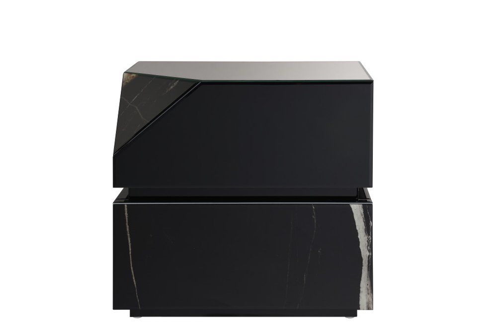 24" Black Glass and Wood Block End Table — view 3