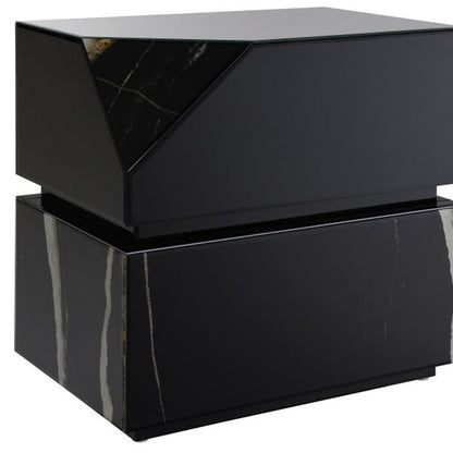 24" Black Glass and Wood Block End Table HomeRoots