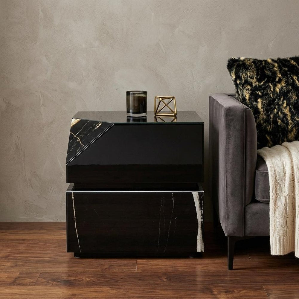 24" Black Glass and Wood Block End Table HomeRoots