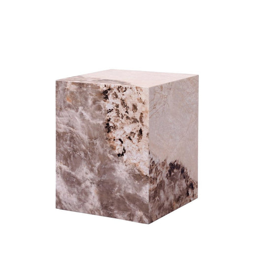 20" Beige And Brown Sintered Stone Square Block End Table