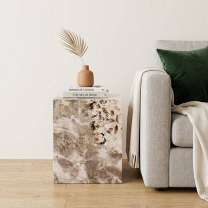 20" Beige Brown and Cream Concrete and Wood Square Block End Table HomeRoots