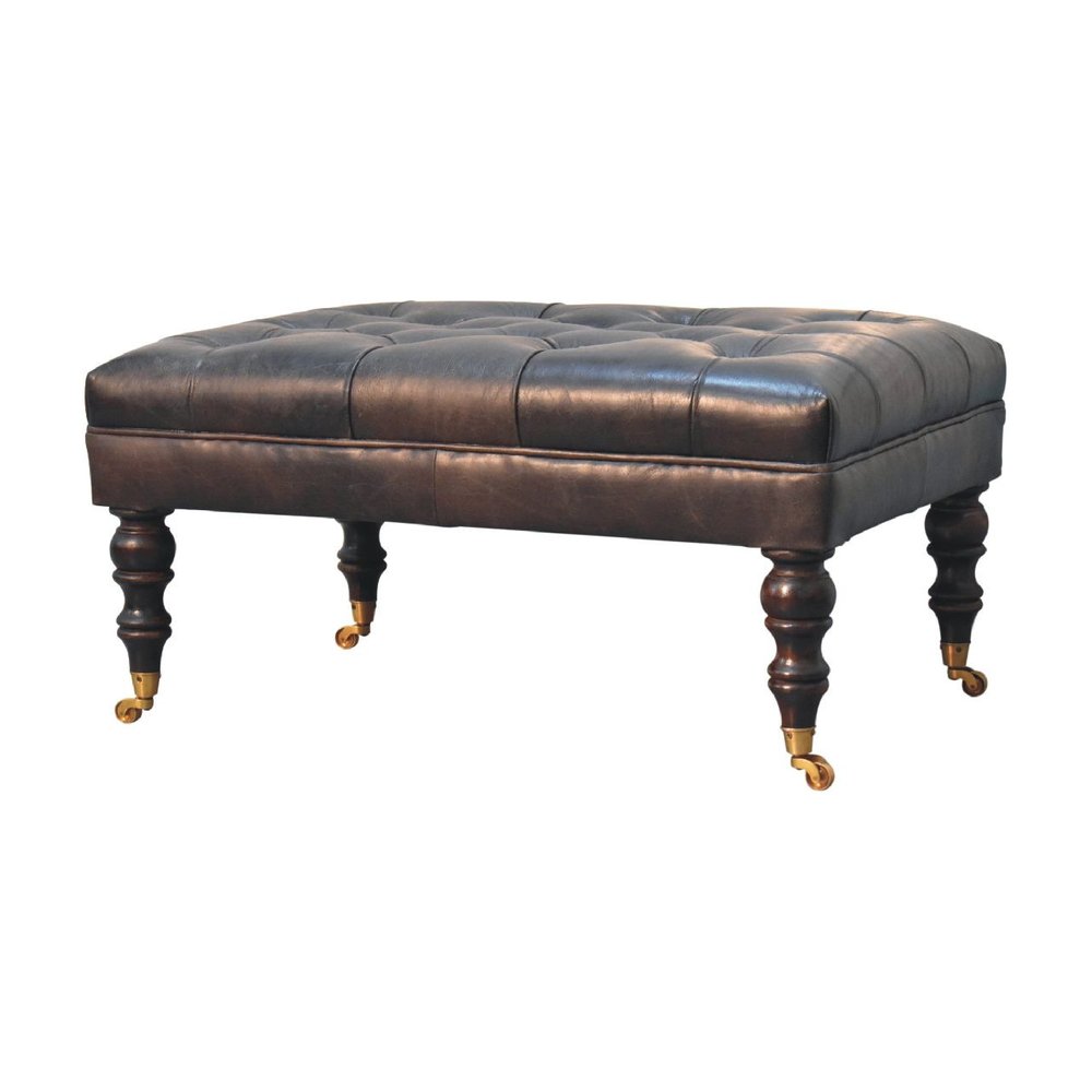 35" Light Brown Rolling Genuine Leather Tufted Ottoman — view 14