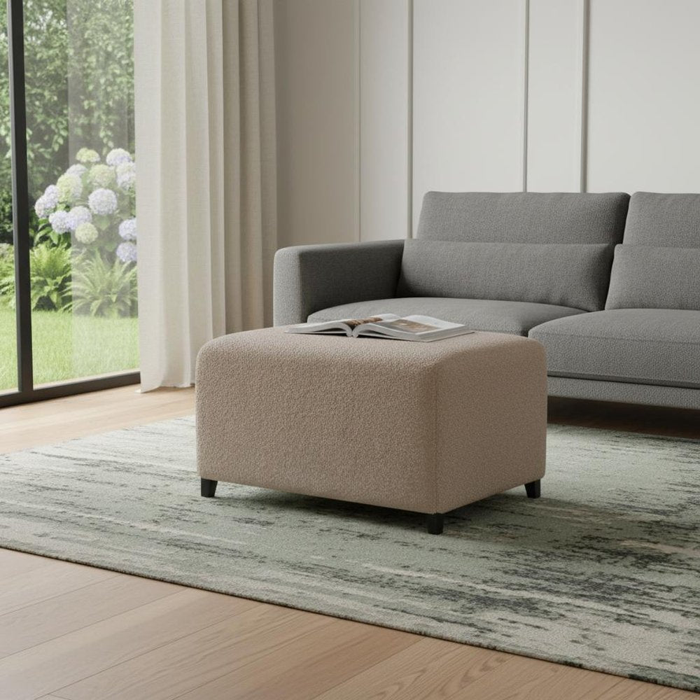 32" Cream And Brown Boucle Ottoman HomeRoots
