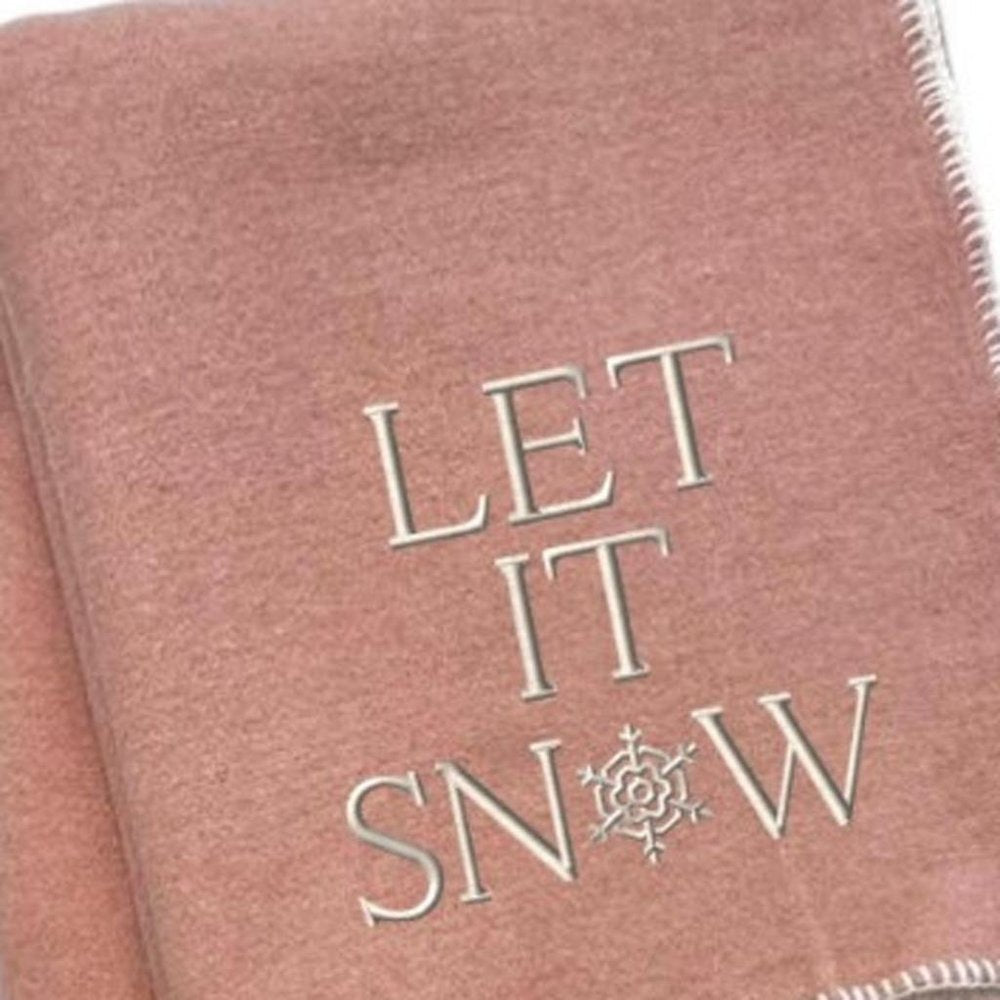 51" X 67" Pink And Cream Cotton Blend Let It Snow Plush Throw Blanket — view 2