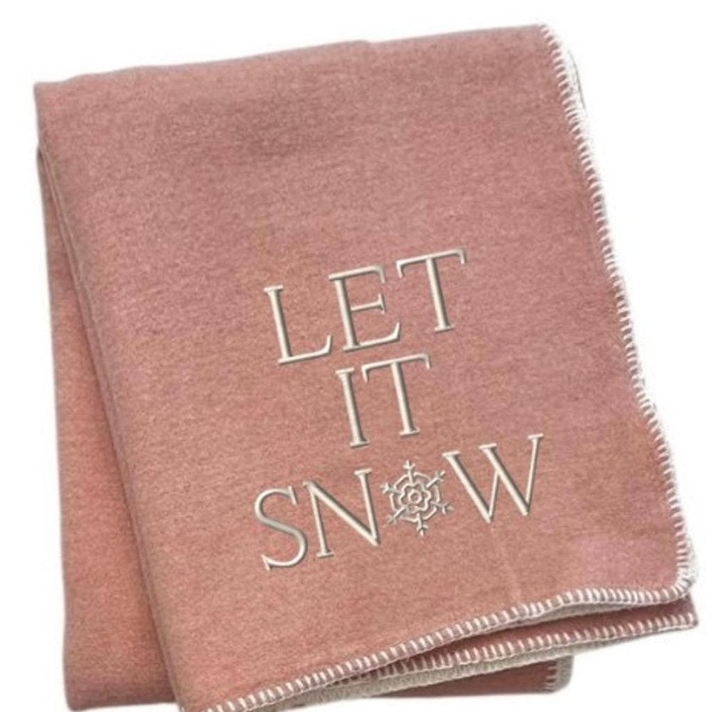 51" X 67" Pink And Cream Cotton Blend Let It Snow Plush Throw Blanket — view 3