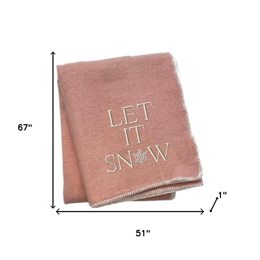 51" X 67" Pink And Cream Cotton Blend Let It Snow Plush Throw Blanket — view 4