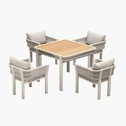 Five Piece Light Brown and Beige Square Solid Wood Dining Set with Four Chairs HomeRoots