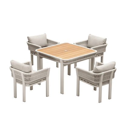 Five Piece Light Brown and Beige Square Solid Wood Dining Set with Four Chairs HomeRoots