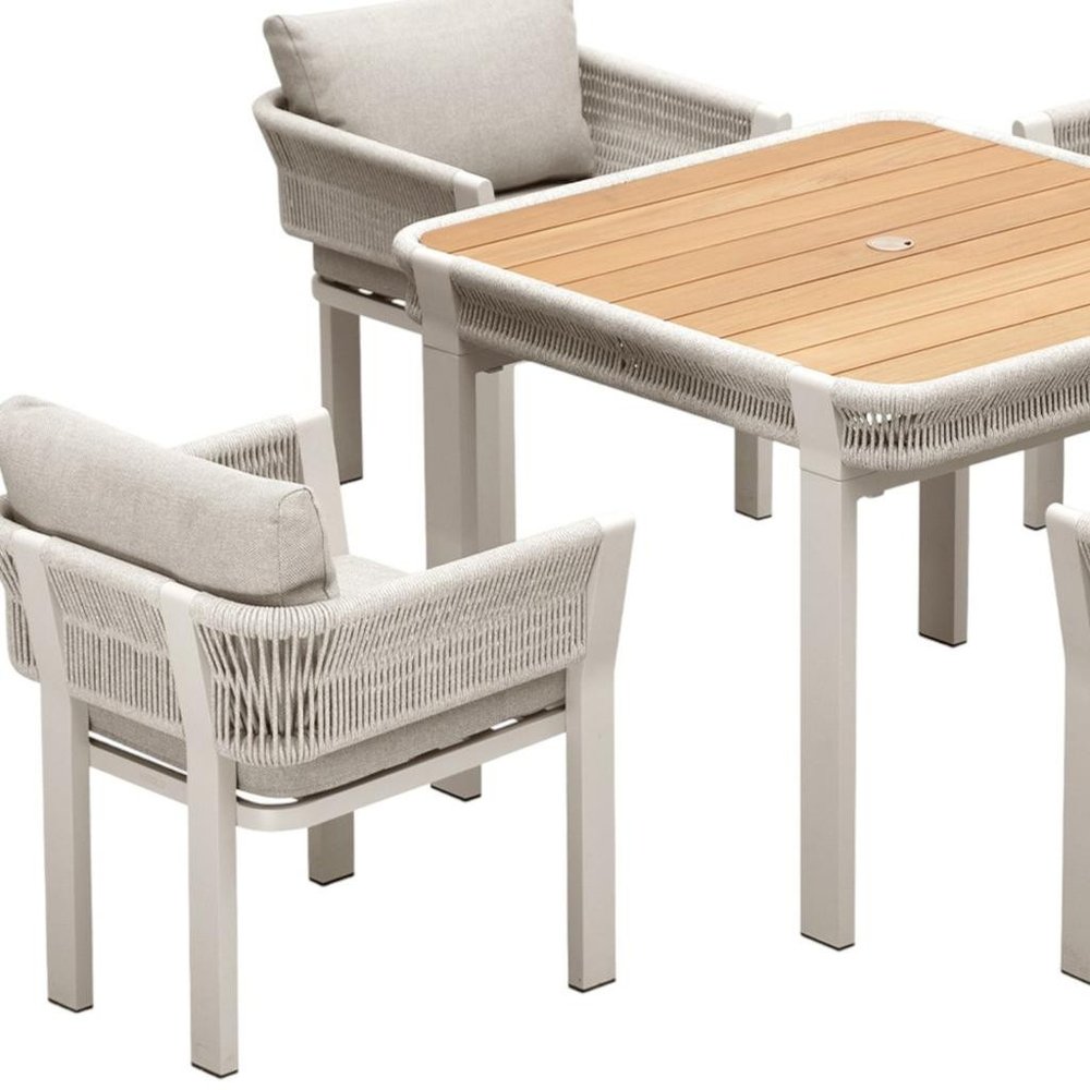 Five Piece Light Brown and Beige Square Solid Wood Dining Set with Four Chairs — view 3
