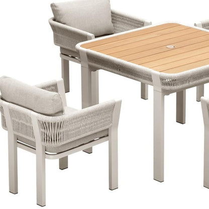 Five Piece Light Brown and Beige Square Solid Wood Dining Set with Four Chairs HomeRoots