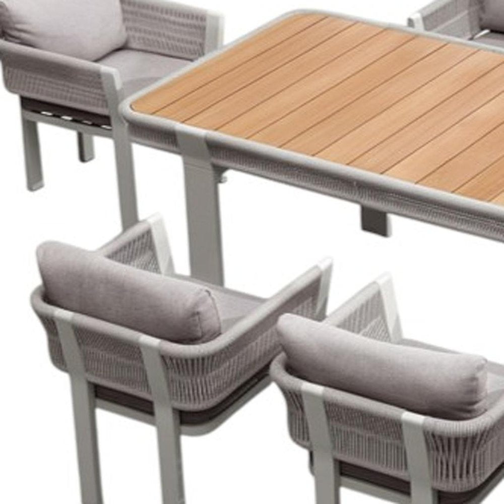 Nine Piece Light Brown and Beige Solid Wood Dining Set with Eight Chairs — view 3
