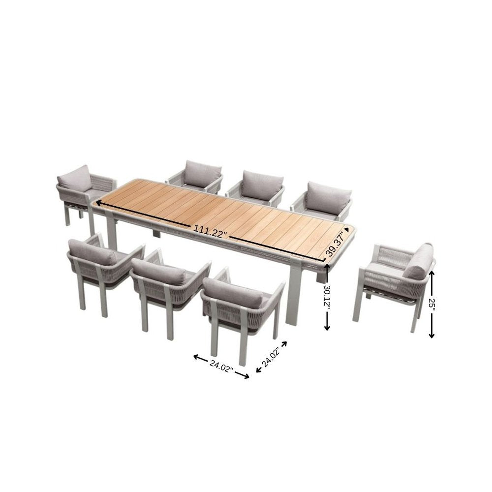 Nine Piece Light Brown and Beige Solid Wood Dining Set with Eight Chairs — view 4